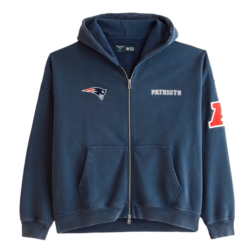 Abercrombie & Fitch Navy New England Patriots Fleece Full-Zip Hoodie WAAC