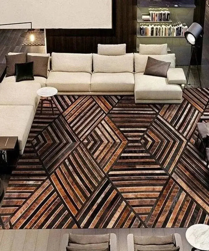 Handmade Cowhide Patchwork Leather Area Rug Decorative Cowhide Carpet