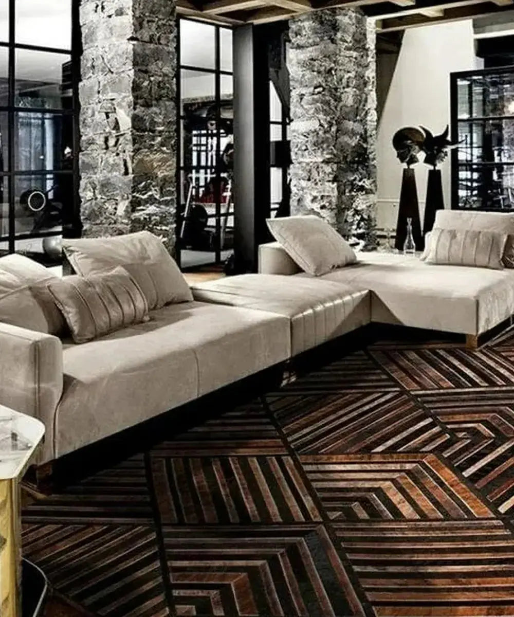 Handmade Cowhide Patchwork Leather Area Rug Decorative Cowhide Carpet WAAC