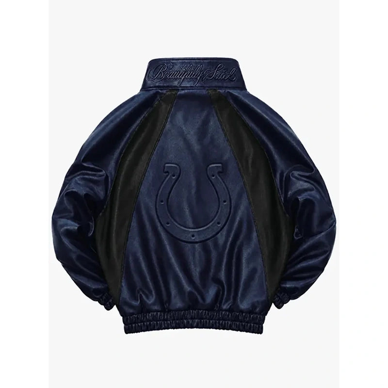 Indianapolis Colts Navy Leather Kru Track Jacket WAAC