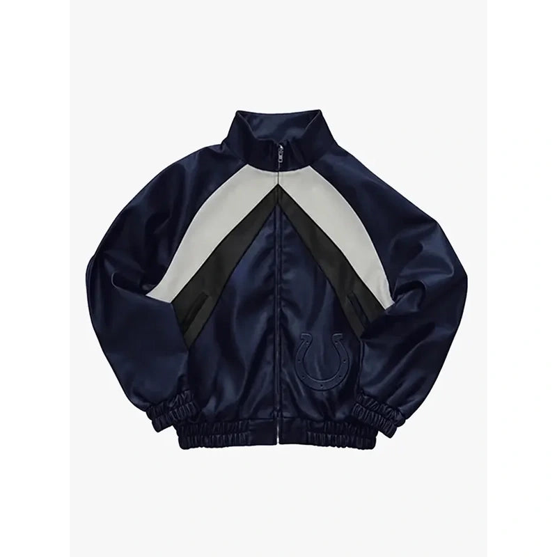 Indianapolis Colts Navy Leather Kru Track Jacket WAAC