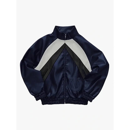 Indianapolis Colts Navy Leather Kru Track Jacket WAAC