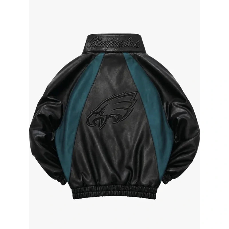 Philadelphia Eagles Black Leather Kru Track Jacket WAAC