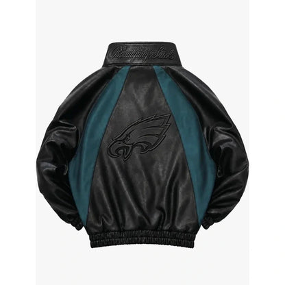 Philadelphia Eagles Black Leather Kru Track Jacket WAAC