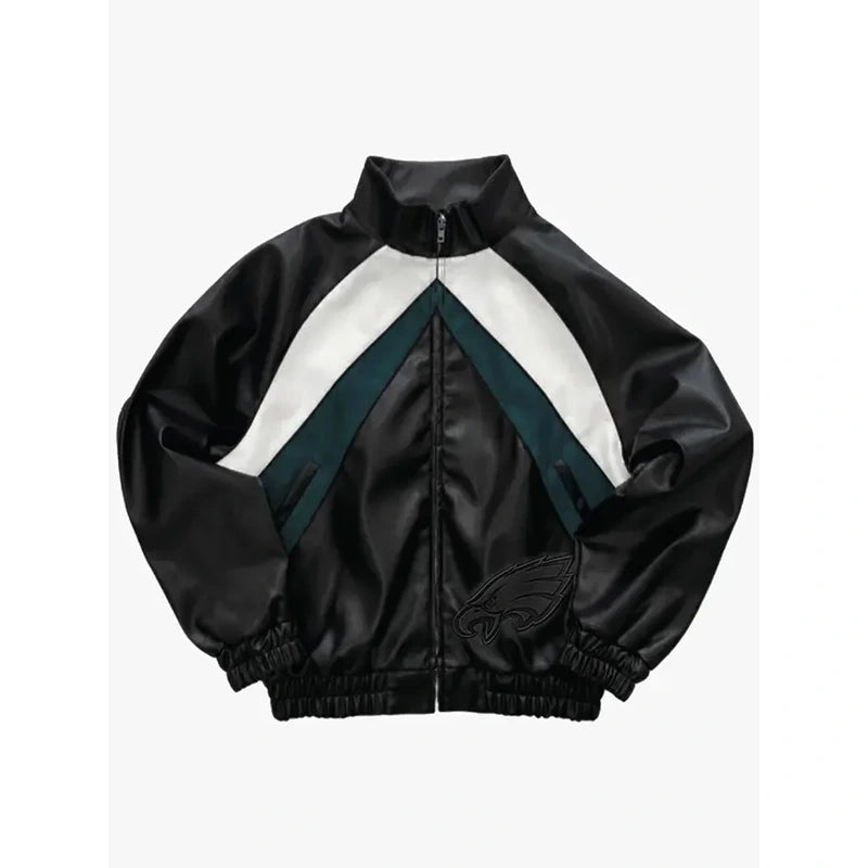 Philadelphia Eagles Black Leather Kru Track Jacket WAAC