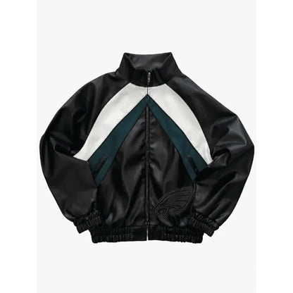 Philadelphia Eagles Black Leather Kru Track Jacket WAAC