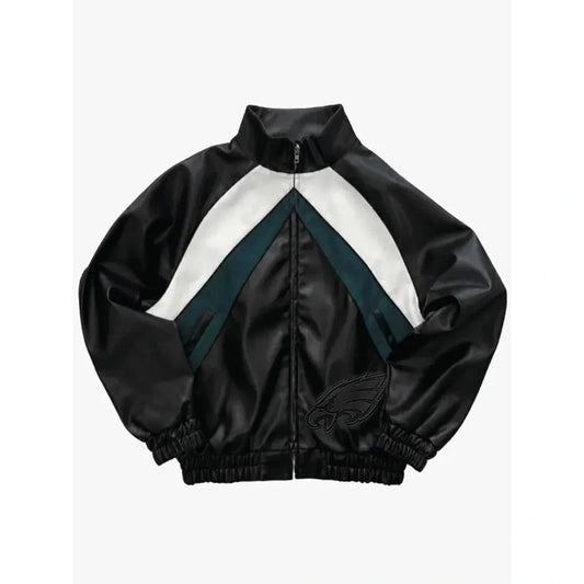 Philadelphia Eagles Black Leather Kru Track Jacket WAAC