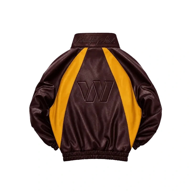 Washington Commanders Burgundy Leather Kru Track Jacket WAAC