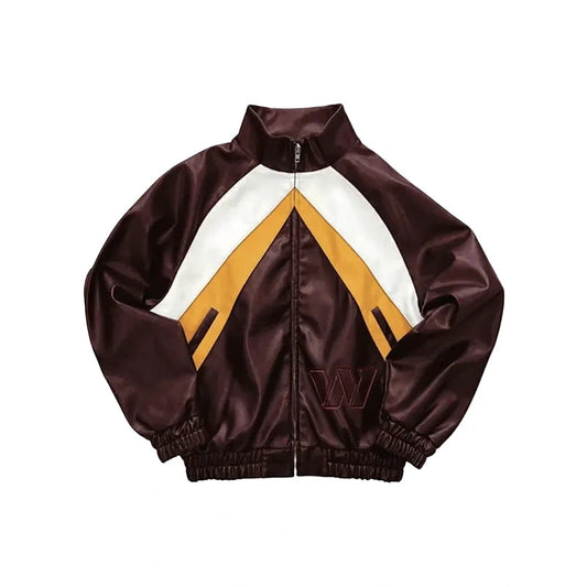Washington Commanders Burgundy Leather Kru Track Jacket WAAC
